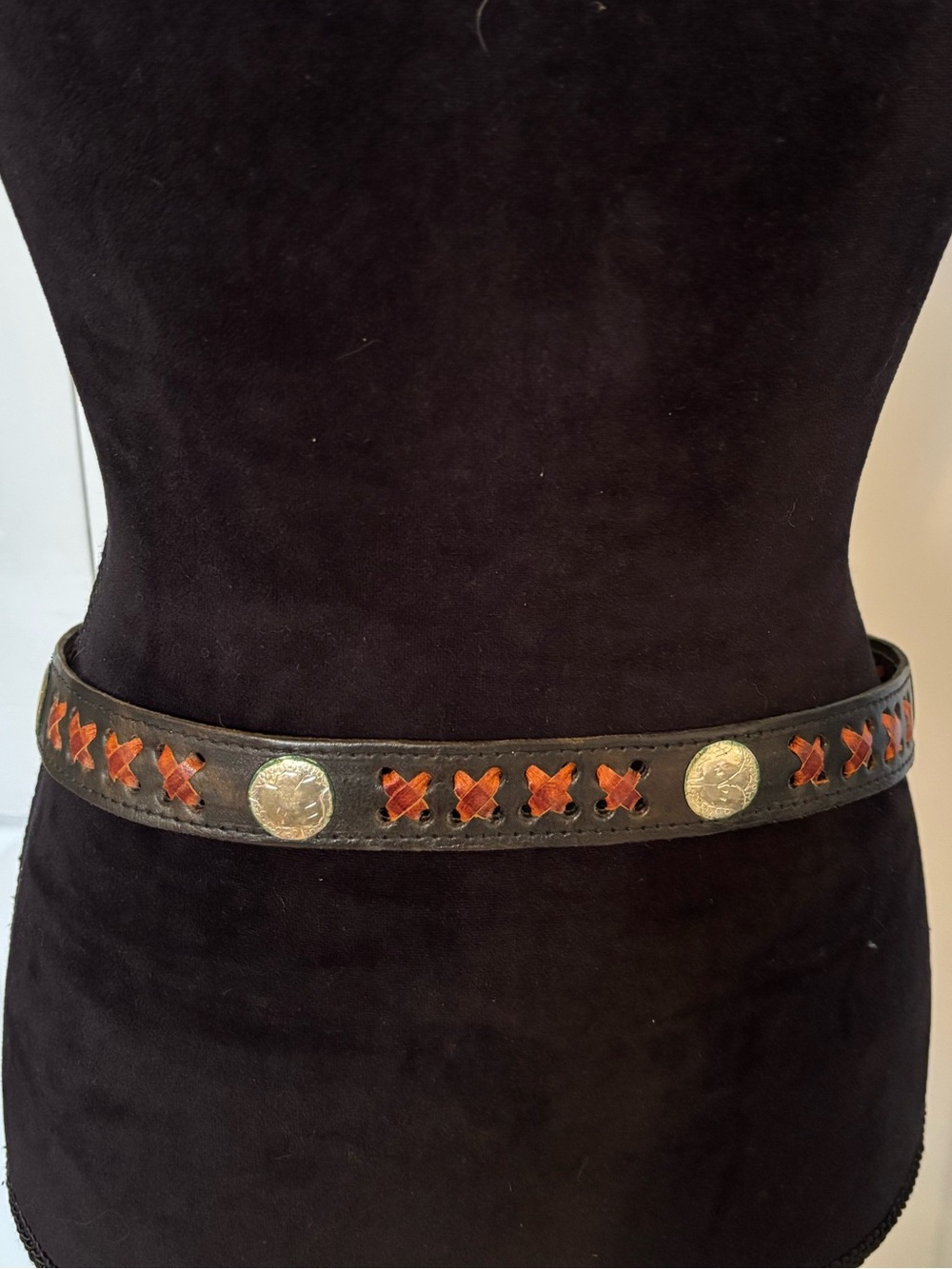 Vintage LW Paris (Louis Wolfer) Black & Brown Leather Belt Silver Medallions 32 - Picture 5 of 12